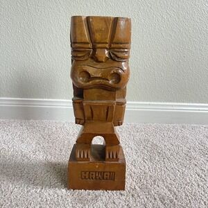 Vintage‎ Hawaii Tiki Wood Carving Monkeypod Statue Island Decor